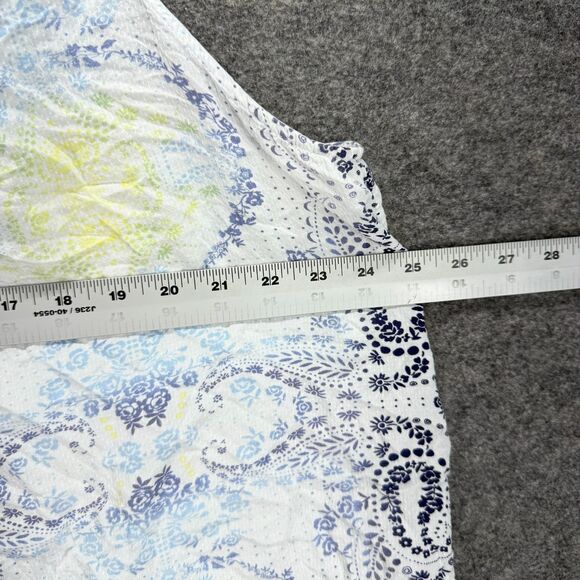 Lord + Taylor Blouse Women 2X Plus Blue Geometric V-Neck Tasseled Sleeveless - Picture 5 of 7